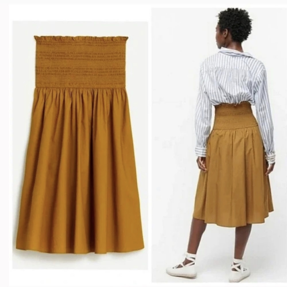 J. Crew Ochre Smocked Midi Skirt